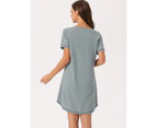 cheibear Round Neck Nightgowns with Pockets - Gray