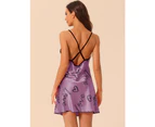 cheibear Heart Print Camisole Mini Nightgowns - Purple