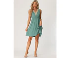 cheibear V Neck Lace Trim Nightgowns - Green
