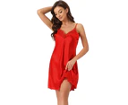 cheibear Satin Lace Camisole Nightgowns - Red