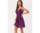 cheibear Satin Lace Camisole Nightgowns - Purple