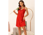 cheibear Satin Lace Camisole Nightgowns - Red