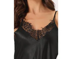 cheibear Satin Lace Camisole Nightgowns - Black
