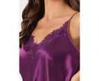 cheibear Satin Lace Camisole Nightgowns - Purple