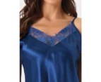 cheibear Satin Lace Camisole Nightgowns - Blue