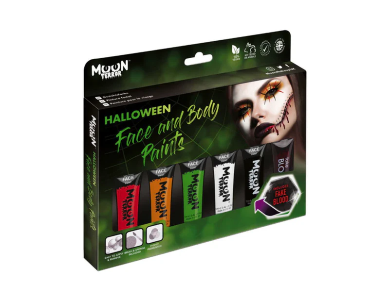Moon Terror Halloween Face and Body Paint Box Set 12ml Assorted Colours Including Fake Blood Halloween Special Effect Size: One Size
