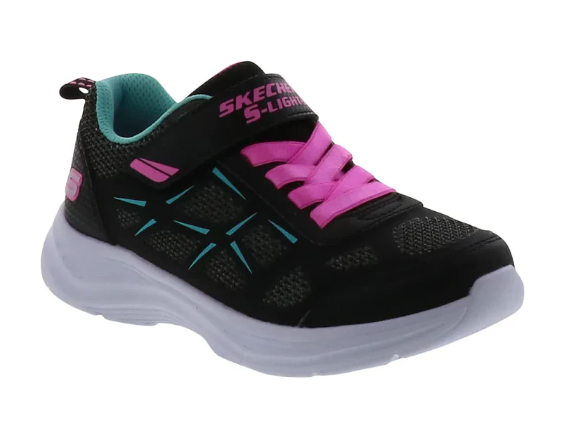 Girls Kids Skechers Glimmer Kicks - Fresh Glow Black Comfy Running Shoes - Black