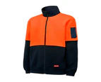 2 x Mens Hard Yakka Hi Vis Full Zip Brushed Fleece Jacket Orange/Navy Y06765 - Orange/Navy