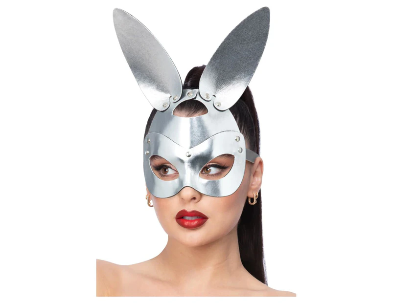 Silver Mock Leather Rabbit Mask Costume Accessory Size: One SIze