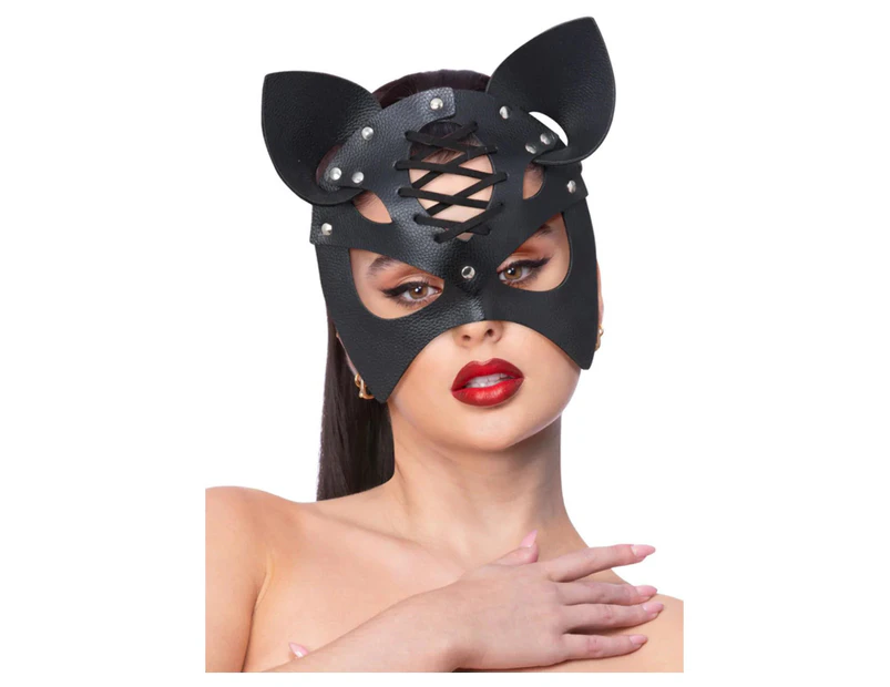 Black Mock Leather Cat Mask Costume Accessory Size: One SIze