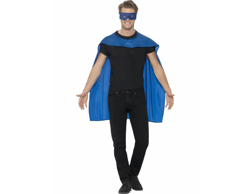 Blue Cape with Eyemask Set Adult Costume Accessory Set Size: One Size