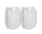 2PCS Laundry Bag Pop Up Mesh Washing Foldable Laundry Basket Bag Bin Hamper Storage-White