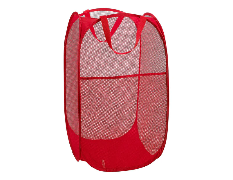 Laundry Bag Pop Up Mesh Washing Foldable Laundry Basket Bag Bin Hamper Storage-Red