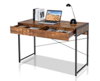 Giantex Home Office Computer Desk Study Writing Table w/ Steel Frame & 2 Drawers PC Storage Desk Rustic Brown