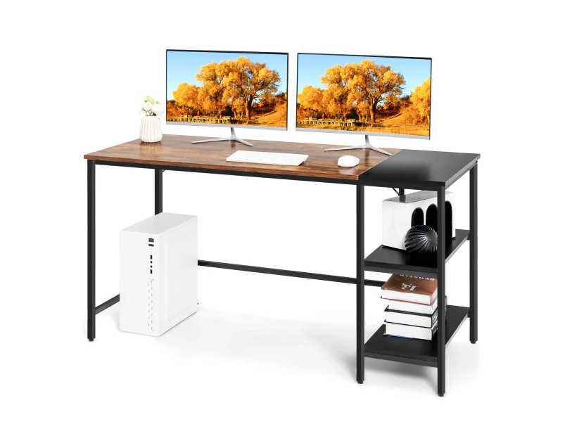 Giantex 140cm Computer Desk Home Office Workstation w/2-tier Storage Shelf PC Laptop Desk Study Writing Table Brown