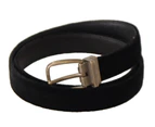 Dolce & Gabbana Black Velvet Silver Tone Metal Logo Buckle Belt