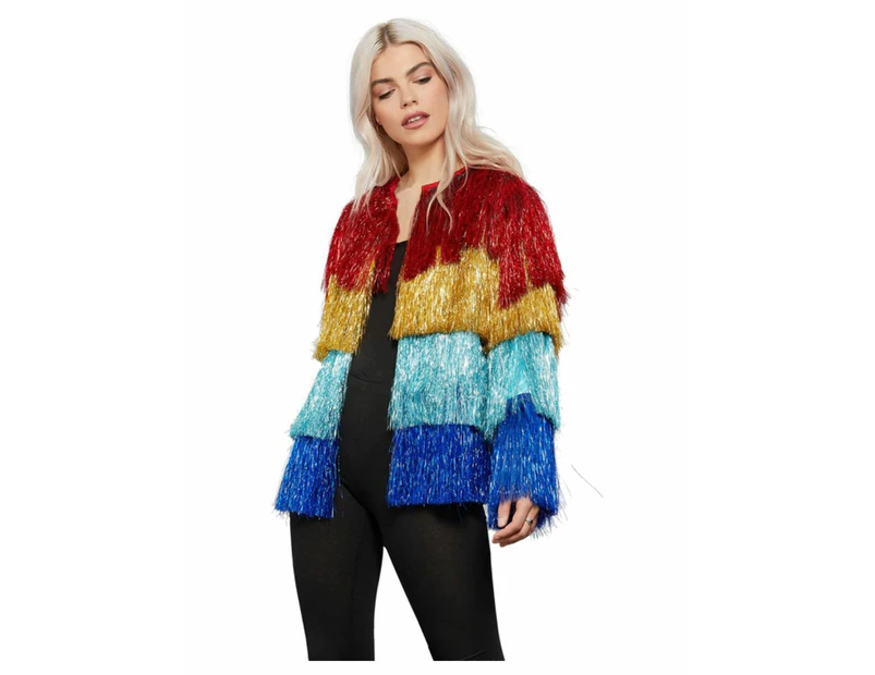 Tinsel Festival Adult Costume Jacket Rainbow Size: Large - Extra Large