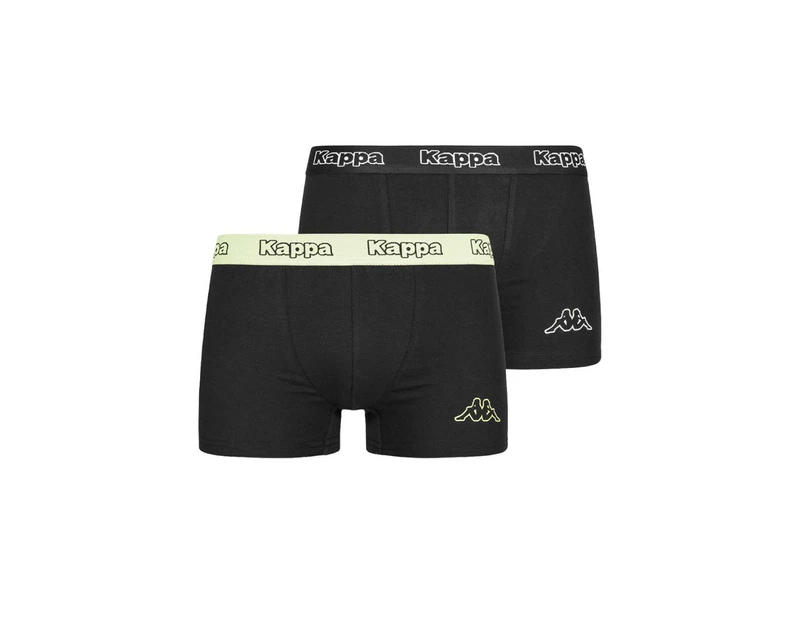 6 x Kappa Mens Boxer Shorts Comfy Trunks Black/Black Cotton/Elastane - Black/Green Acid