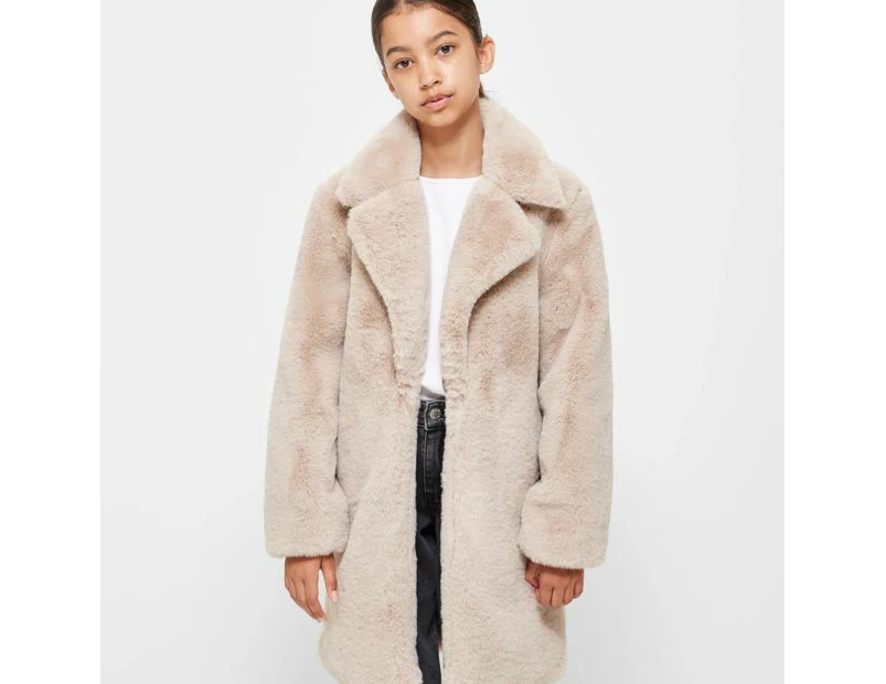 Target Longline Faux Fur Jacket - Neutral