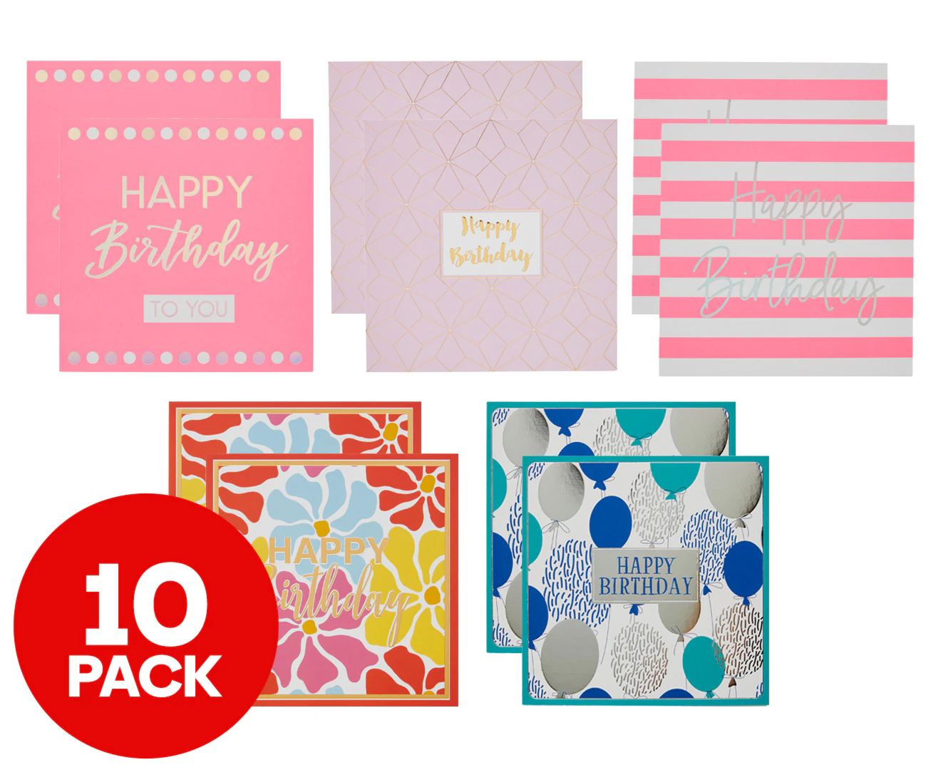 Cards Only Mixed Square Birthday Cards w/ Envelopes 10-Pack - Randomly Selected