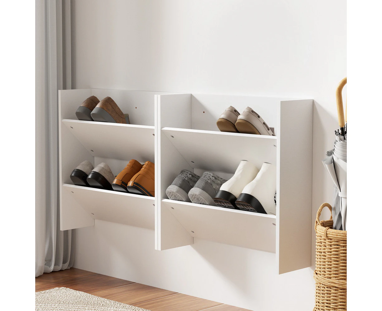 Artiss Shoe Rack 2-tier 12 Pairs Wall Mounted x2 - White