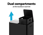 Cefito Pedal Bins Rubbish Bin Dual Compartment Waste Recycle Dustbins 60L Black