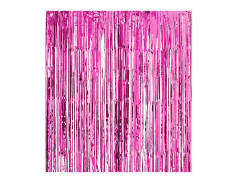 Metallic Tinsel Curtain Foil Backdrop Function Party Decoration Birthday Event - Rose Red