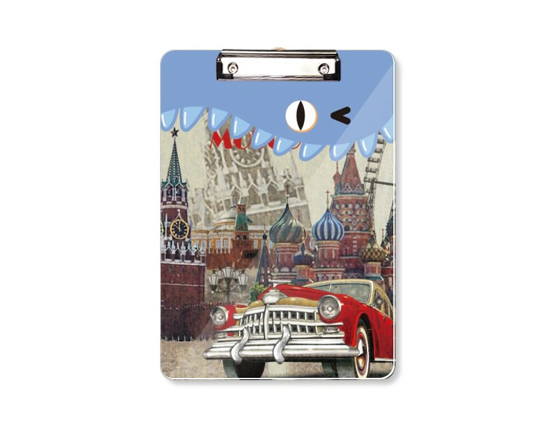 Red Classic Cars Moscow Illustration Teeth Notepad Clipboard Folder File Backing Letter A4