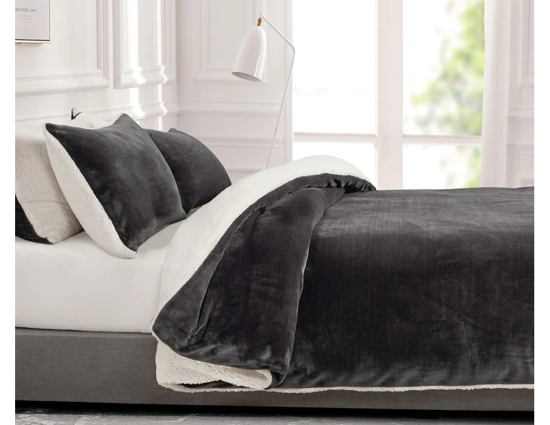 Gioia Casa Teddy Sherpa Quilt Cover Set - Charcoal