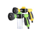 Washing Nozzle Plant Pet Hose 8Mode Garden Car Water Foam Sprayer Soap Dispenser - Green