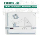 A3 Drawing Board, Drafting Table Multifunctional Drafting Tools Adjustable Clear Rule Parallel Motion and Angle Measuring System Portable