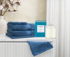 Glasshouse Tahiti Candle 350g + Sheraton Egyptian Cotton 5-Piece Towel Set - Deep Blue