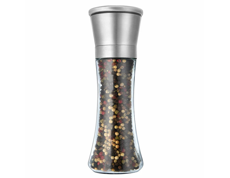 Pepper Grinder or Salt Grinder, Best Spice Mill with Ceramic Blades, Adjustable Coarseness, Brushed Stainless Steel Cap, and Refillable Tall Glass