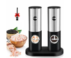 Electric Salt and Pepper Grinder Set Automatic Pepper Mills with Adjustable Coarseness - Battery Operated Spices Shaker with LED Light in Stainless