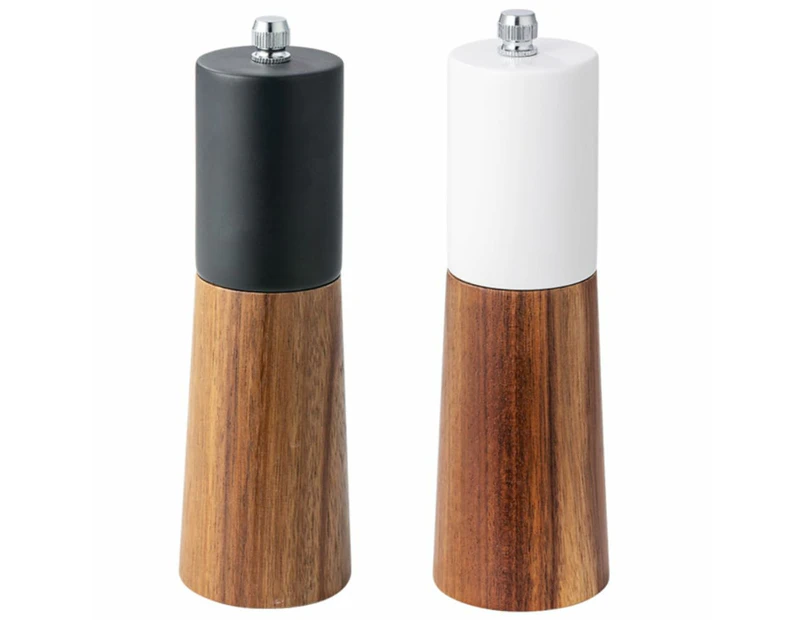 Wooden Salt and Pepper Grinder Set,Crafted of Solid  Wood with Ceramic Steel Core,Adjust for Customized Coarseness(2pack white + black)