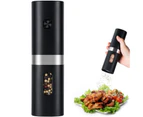 Electric Pepper Grinder, Battery Operated Salt Grinder, Automatic Pepper Mill with LED Light, One-hand Button Control, Adjustable Coarseness, Black