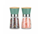 Bamboo Cap Manual Salt and Pepper Grinder Set - Adjustable Coarse Salt and Pepper Mills - Refillable Ceramic Burr Kitchen Gift Salt Pepper Shakers