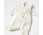 Gem Look Baby Sherpa Fleece Overall & Long Sleeve Tee Set - White/Multi