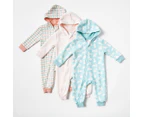 Gem Look Baby Girls' Bunny Print Fleece Coverall Romper - Pink/White