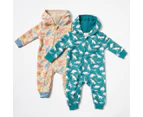 Gem Look Baby Boys' Dinosaur Fleece Hoodie Coverall Romper - Beige/Multi