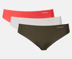 Calvin Klein Women's Invisibles Thong 3-Pack - Cool Melon/Galaxy Grey/Field Olive