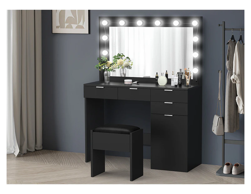 ALFORDSON Dressing Table Stool Set Makeup Mirror Desk 12 LED Bulbs Black