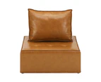Oikiture 2PC Modular Sofa Lounge Chair Armless TOFU Back PU Leather Brown