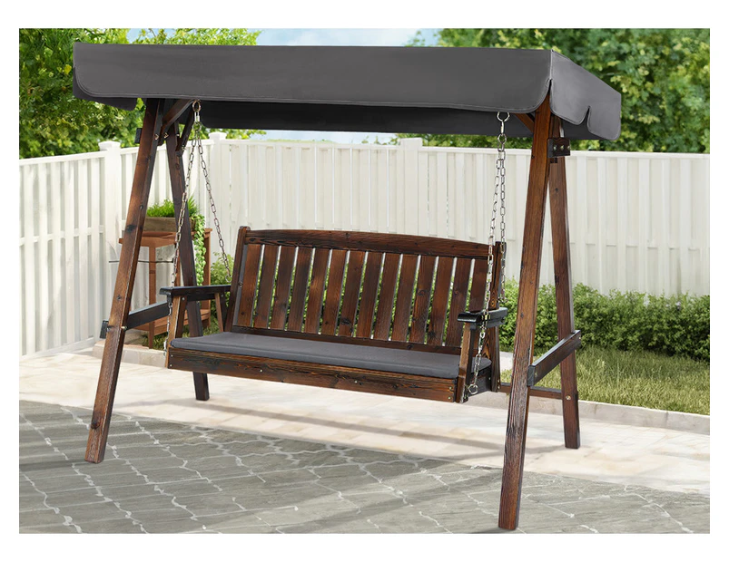 ALFORDSON Swing Chair Outdoor Furniture Wooden Garden Patio Canopy Charcoal XL