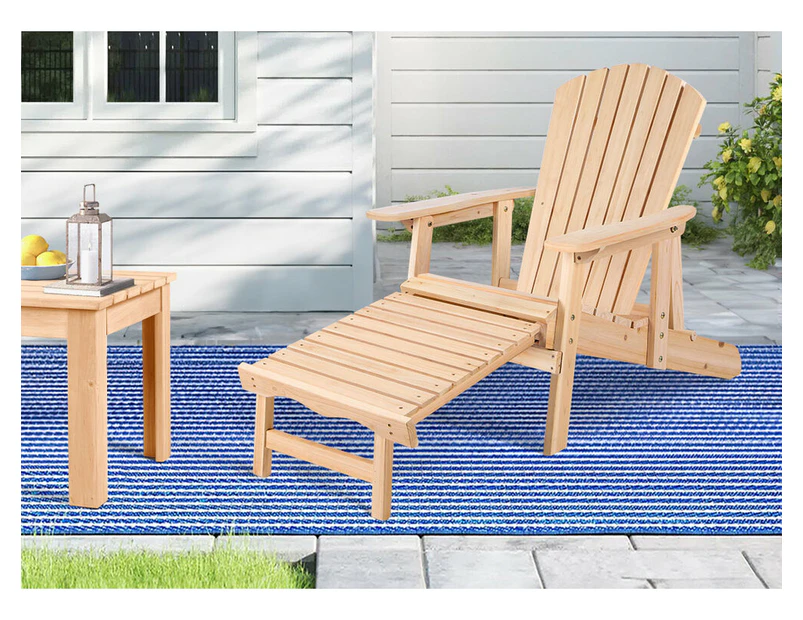 ALFORDSON Outdoor Chair Wooden Adirondack w/ Ottoman Patio Beach Garden Natural