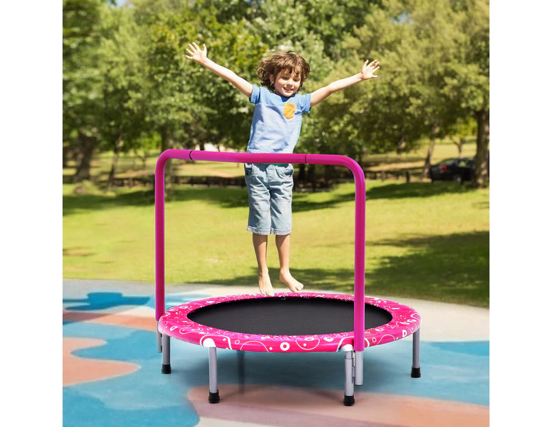 Costway 91cm Kids Mini Trampoline Fitness Rebounder Handrail security Padded Cover Home Gym Exercise Pink