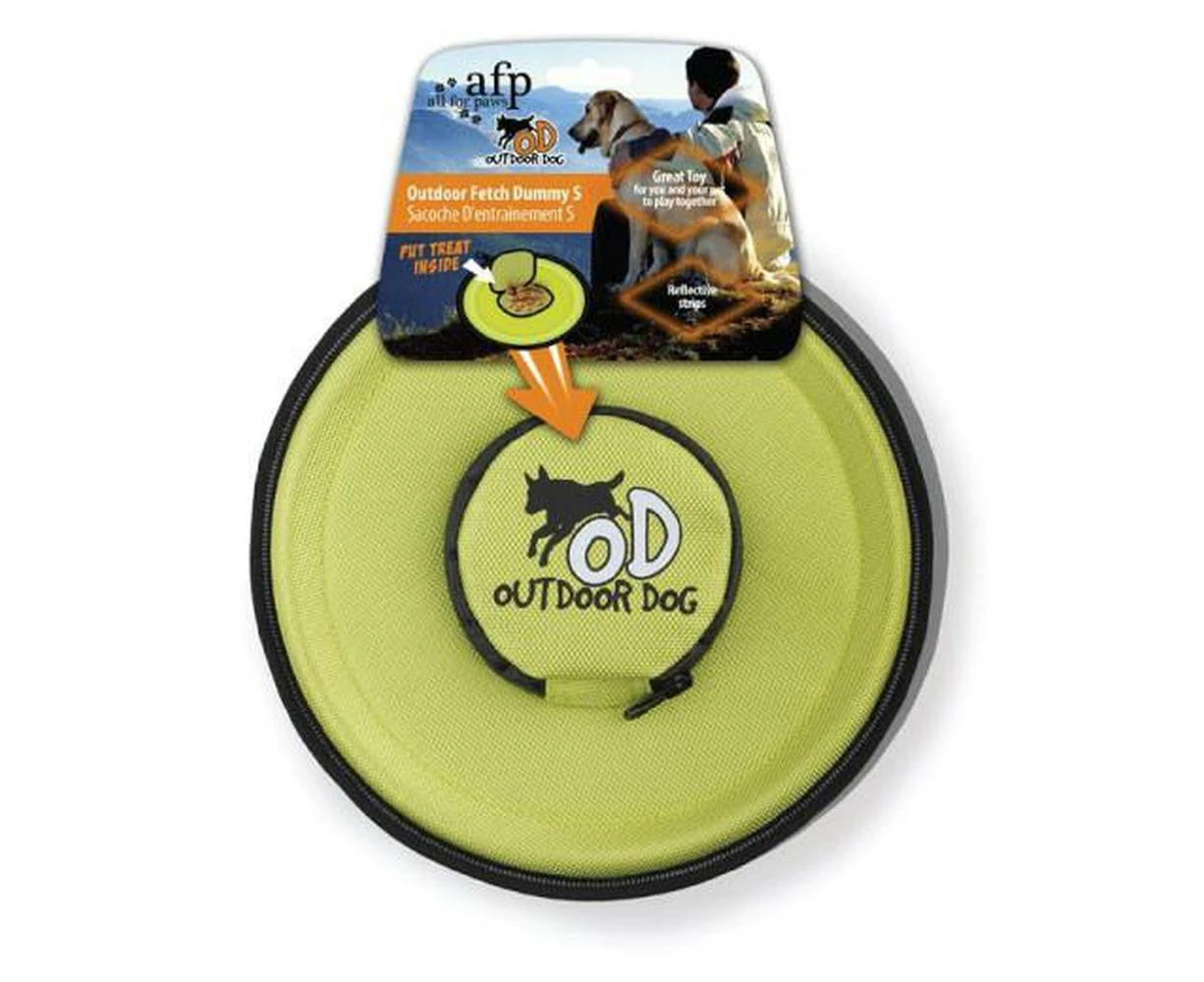 Flying Disc Fetch Dummy With Treat - Interactive Outdoor Dog Toy - Green