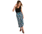 ROCKMANS - Womens Skirts - Midi - Summer - Blue - Floral - Bodycon - Fashion - Multi Ditzy - Oversized - Tie Waist - Knee Length - Casual Work Clothes - Blue