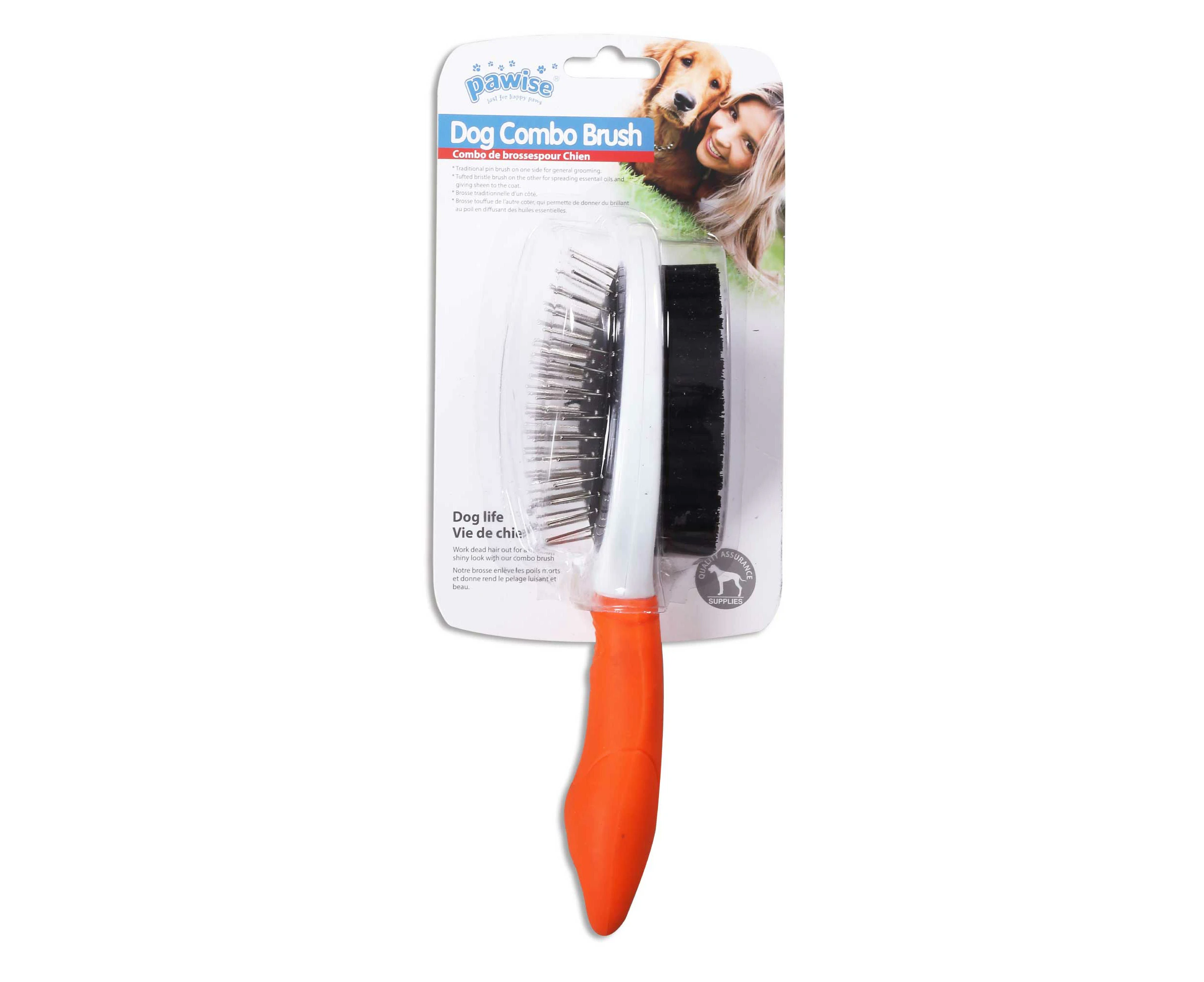 Dog Double Sided Brush Combo Bristle Pins Cat Pet Shedding Comb Grooming Pawise - Orange