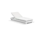 Outdoor Santorini Aluminium Sun Lounge In White With Sunbrella Cushion - White, Sunbrella Cast Slate - Outdoor Sun Lounges - White Aluminium with Sunbrella Cream Cushions